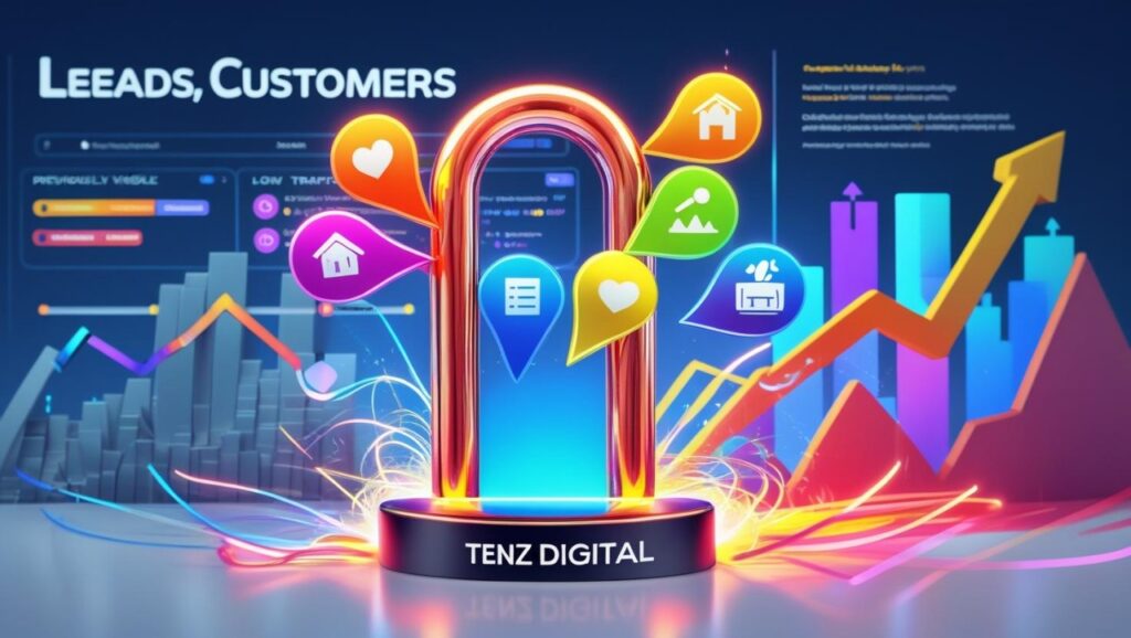 small business protected by Tenz Digital’s web design and SEO shield, deflecting common online threats and building a strong digital presence.